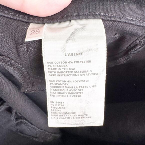 L’AGENCE Sabine Skinny High Waisted Coated Cropped Jeans Noir Ankle Zipper 28 - Picture 14 of 15